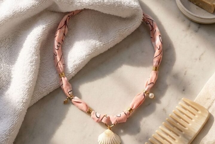 bandana necklace pink gold handmade jetembrasse